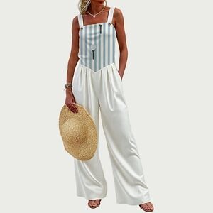 Elegant Blue and White Striped Jumpsuit